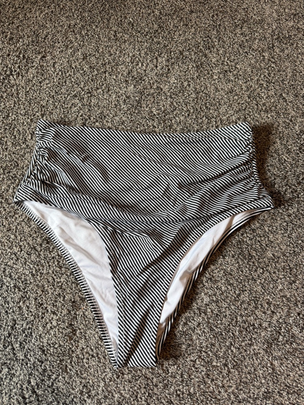 High-Waist Black & White Striped Women’s Bikini Bottom